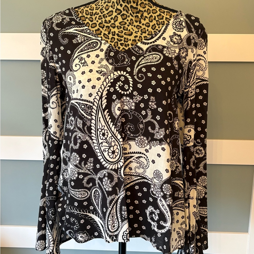 Express Black and White Paisley Top